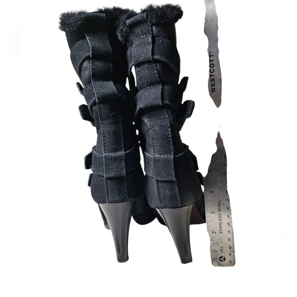 Mulberry Heeled Fur Leather Boots 36.5 US 6.5 7 - Picture 3 of 8